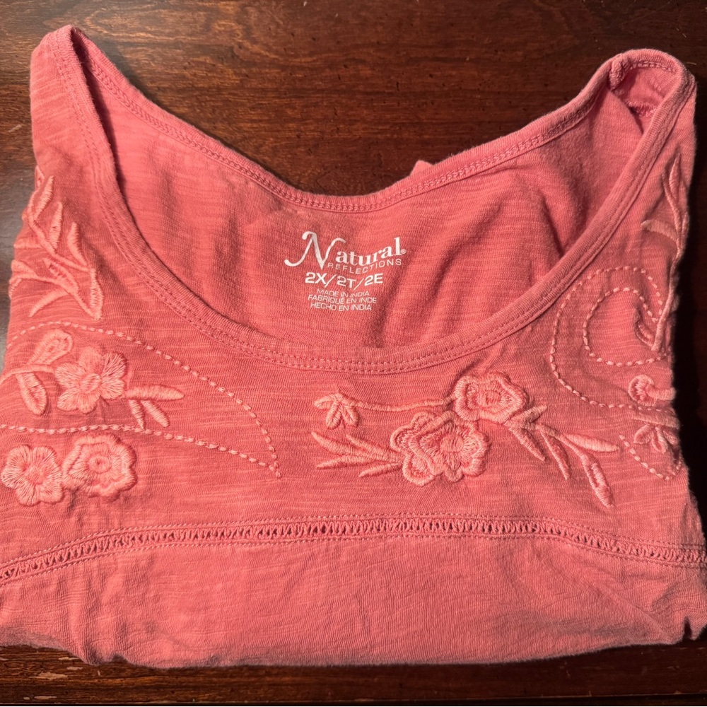 Natural Reflections Coral Embroidered Blouse